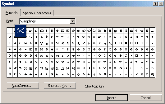 scissors symbol in word