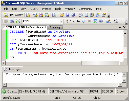 Microsoft SQL Server Transact SQL Topics IF