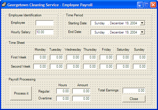 Georgetown Cleaning Services - Employee Payroll - Form Design