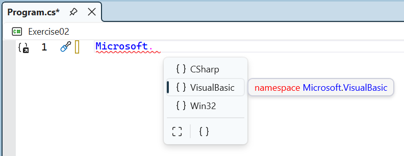 Microfot Visual Studio - Code Editor - Intellisense