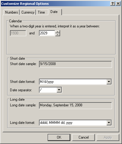 Customize Regional Options