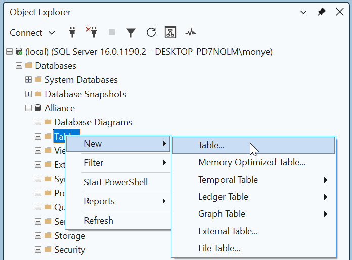 Visually Creating a Table