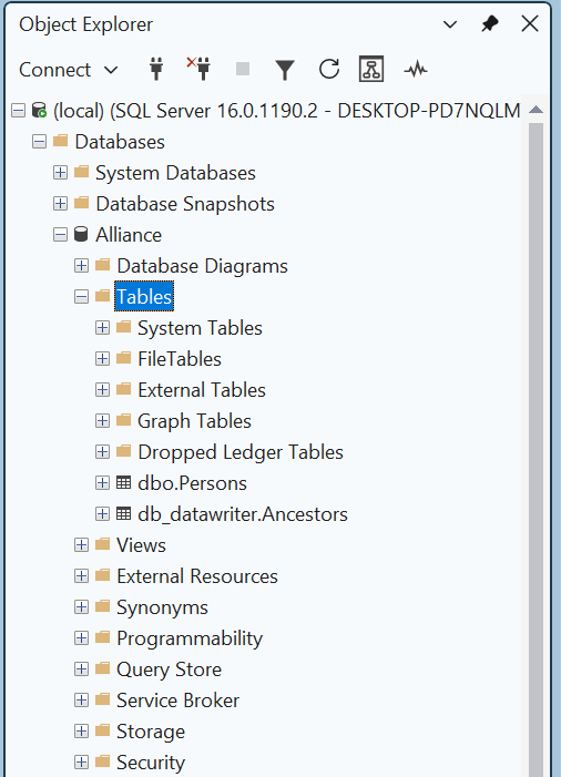 Viewing the Tables of a Database