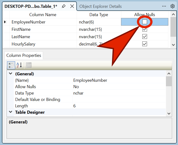 Visually Creating a NULL or NOT NULL Column