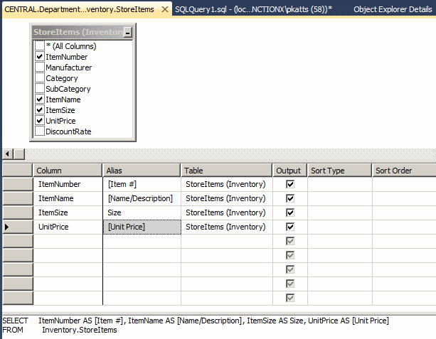 Selecting a Column in the Criteria Pane