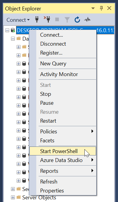 Starting PowerShell from the Object Explorer