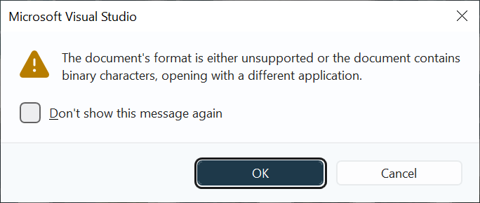 Microsoft Visual Studio - Opening a File - An Error Message
