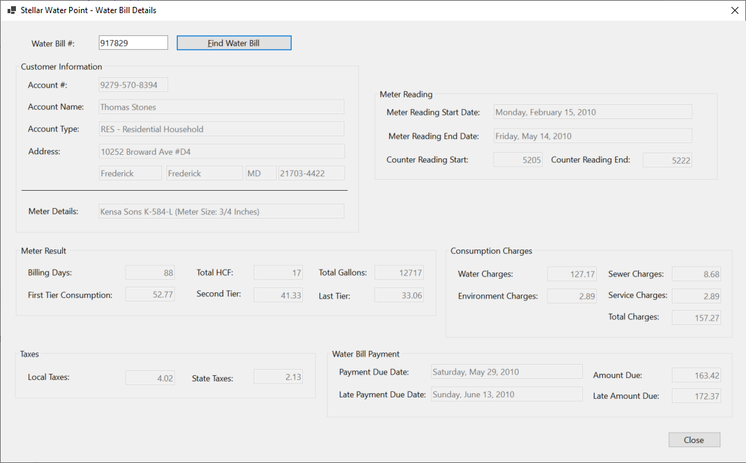Stellar Water Point - View Water Bill