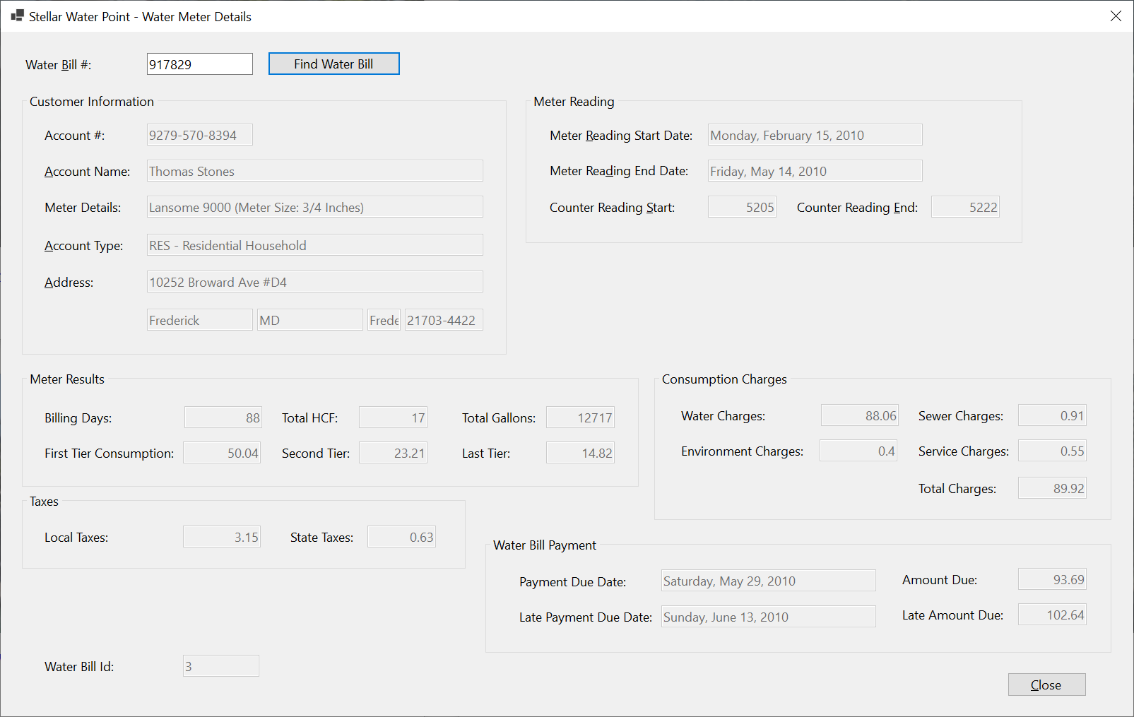 Stellar Water Point - View Water Bill