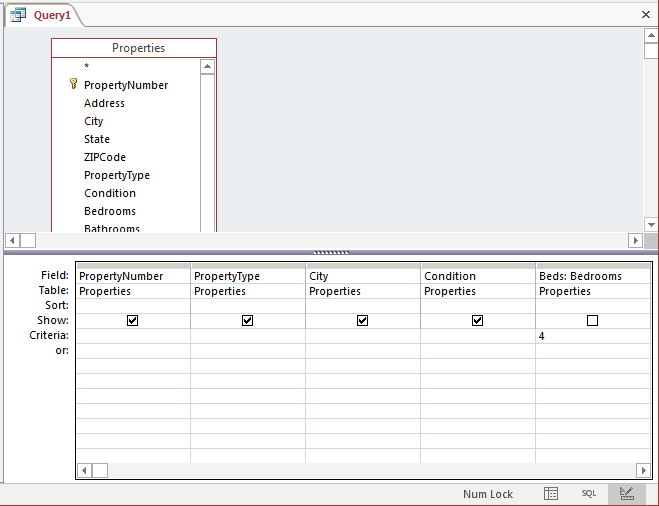 Creating a Condition in a Query Design