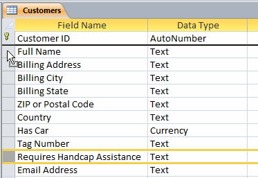 Moving Fields in the Design View of a Table