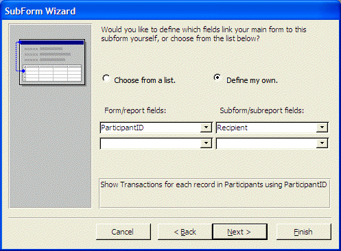 Sub Form Wizard: Custom Relationship