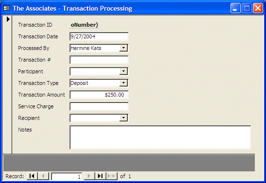 Transactions Form: Preparing to add a sub form: Result