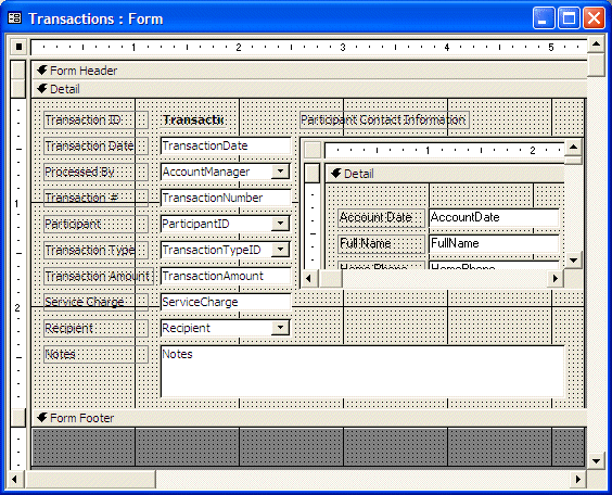 Transactions Form With a New Sub Form: In Design