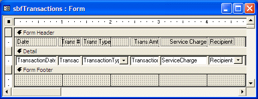 Transactions Sub Form: Design