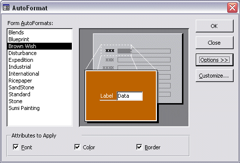 The AutoFormat Dialog Box