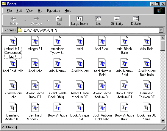 Fonts of a computer