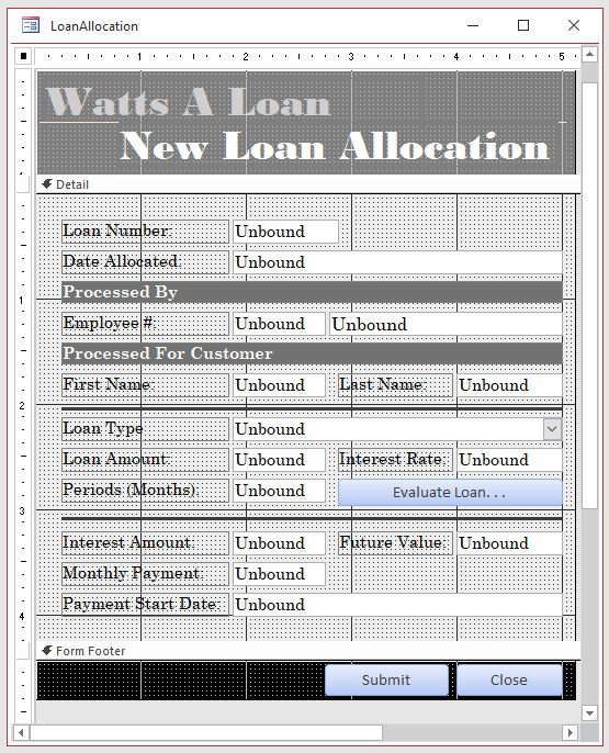 Watts' A Loan - Loans Allocations - Form Design
