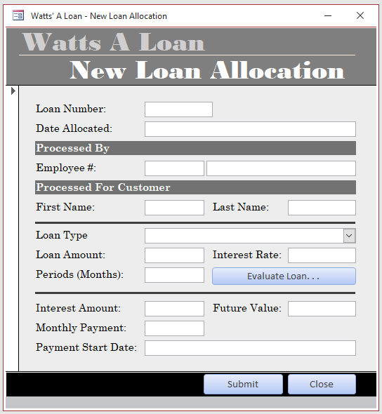 Watts' A Loan - New Loan Allocation