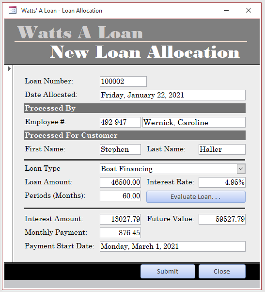 Watts' A Loan - Loan Allocation