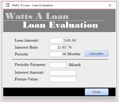 Watts' A Loan - Loan Evaluation