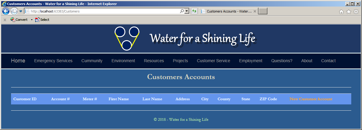 Water Distribution Company - New Customer Account