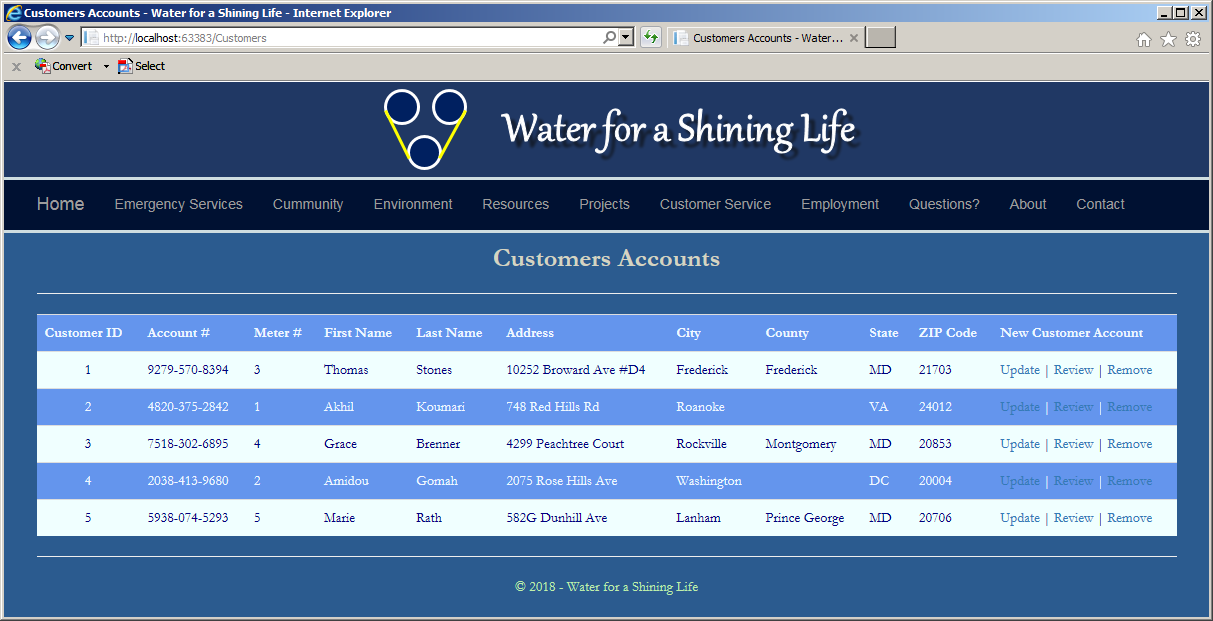 Water Distribution Company - Customers