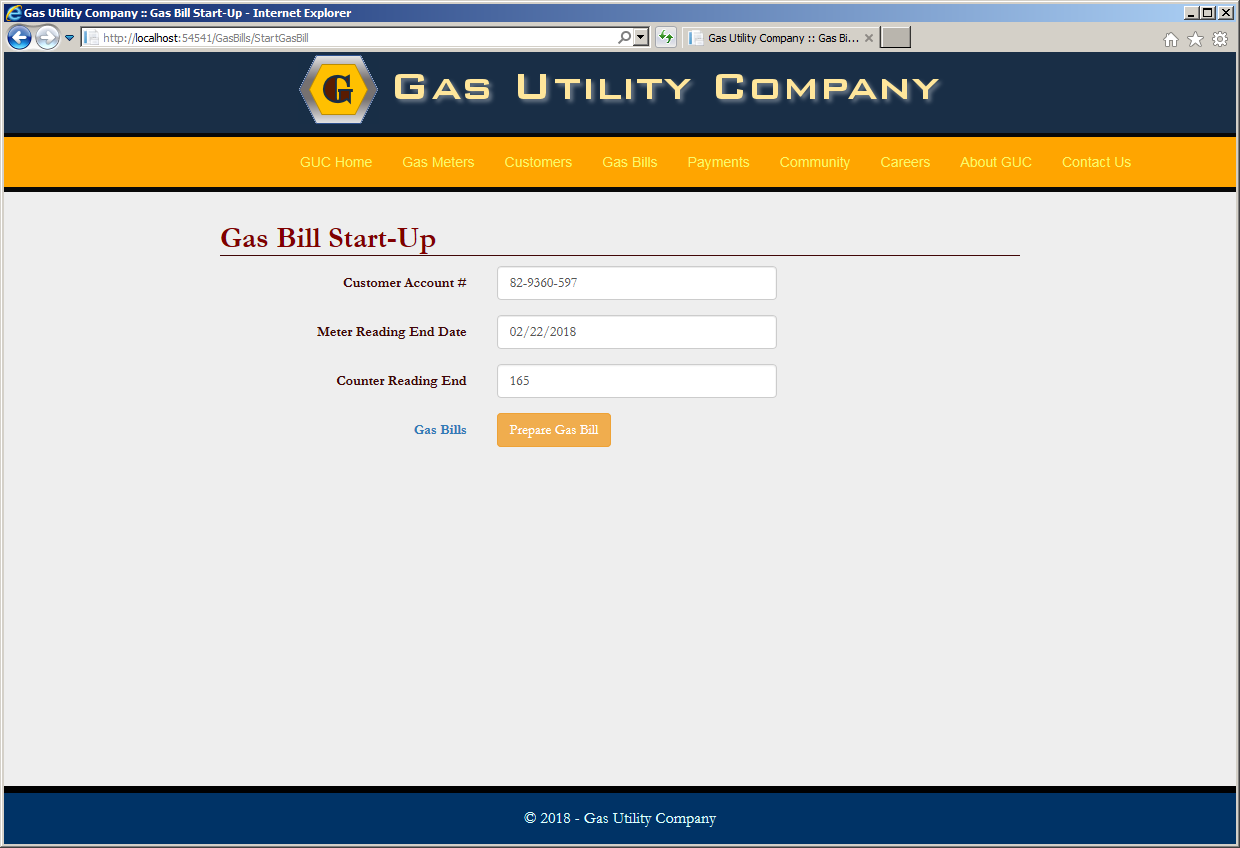 Entity Framework - New Customer Gas Bill