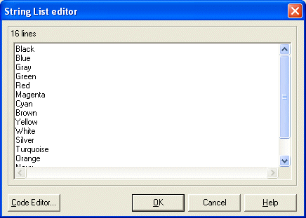 The String List Editor dialog box provides a convenient way to create a list for a List Box control