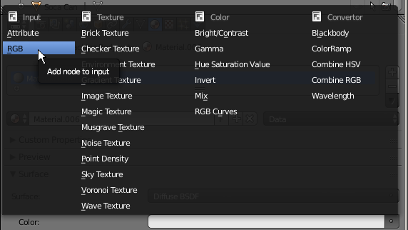 Properties Window - Material Menu - RGB