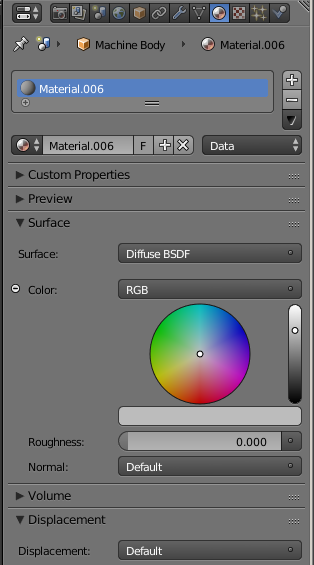 Properties Window - Material Menu - RGB