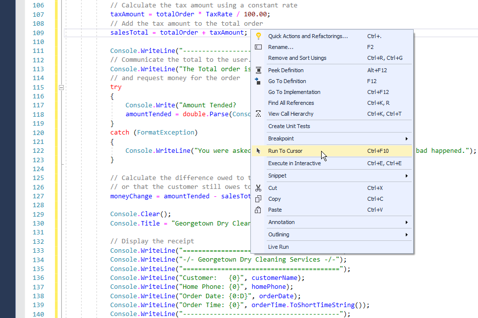 Debugging - Run to Cursor