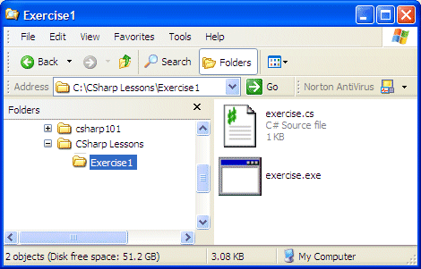 The exercise application in Windows Explorer