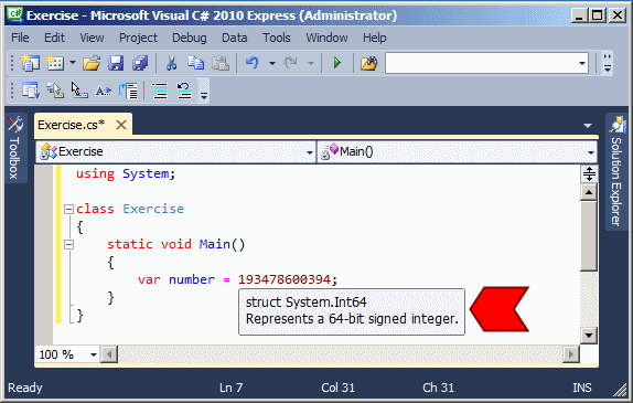 If you declare an integer variable using the var keyword and initialize it with a value between 2,147,484,647 and 9,223,372,036,854,775,807, the compiler concludes that the memory needed to store that variable is 64 bits