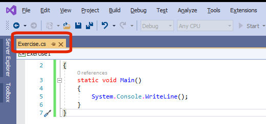 When a project is made of various files, each file is represented by a tab in the top section of the Code Editor