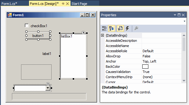 Common properties of different controls