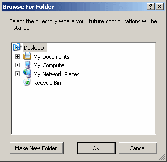 The Browse For Folder dialog box with an indicative label