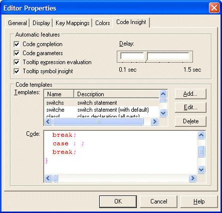 The Editor Properties of Borland C++ Builder