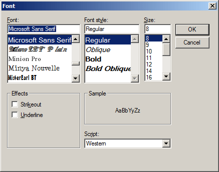 The default Font dialog box of the .NET Framework