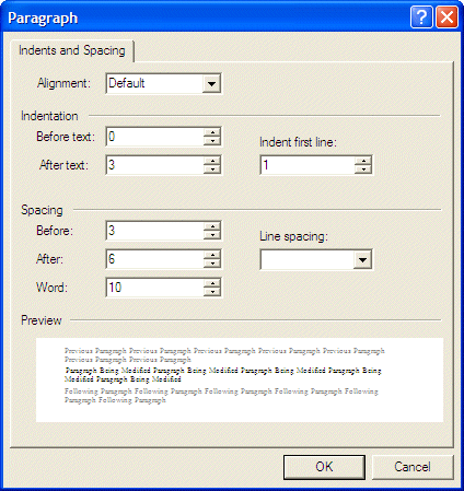 The Paragraph dialog box of Microsoft FrontPage