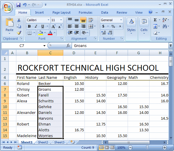 Selected Cells in a Column