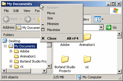 Operating system's title bar menu