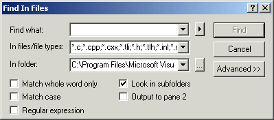 The Find In Files Dialog Box