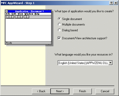 MFC AppWizard Step 1 of 6