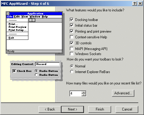 MFC AppWizard Step 4 of 6