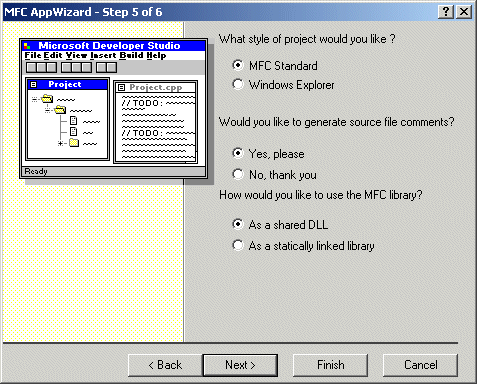 MFC AppWizard Step 5 of 6