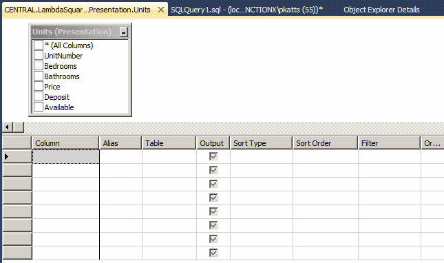 Column Selection in the Criteria Section