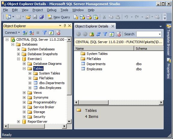 Viewing the Tables of a Database