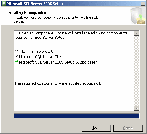 Microsoft SQL Server 2005 Setup: Installing Prerequisites