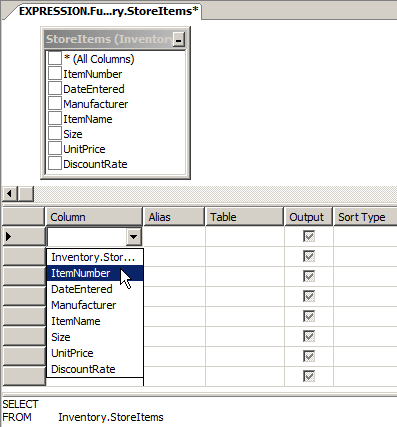 Selecting a Column in the Criteria Pane